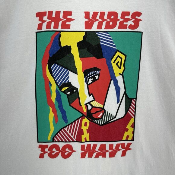 2018 Travis Scott The Vibes Too Wavy White Tshirt‎ Men’s L Color Block Hip Hop - Picture 2 of 8
